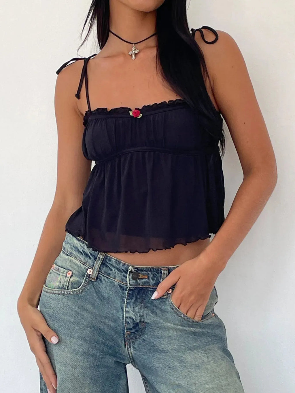 Contrast Trim Tie Straps Cami