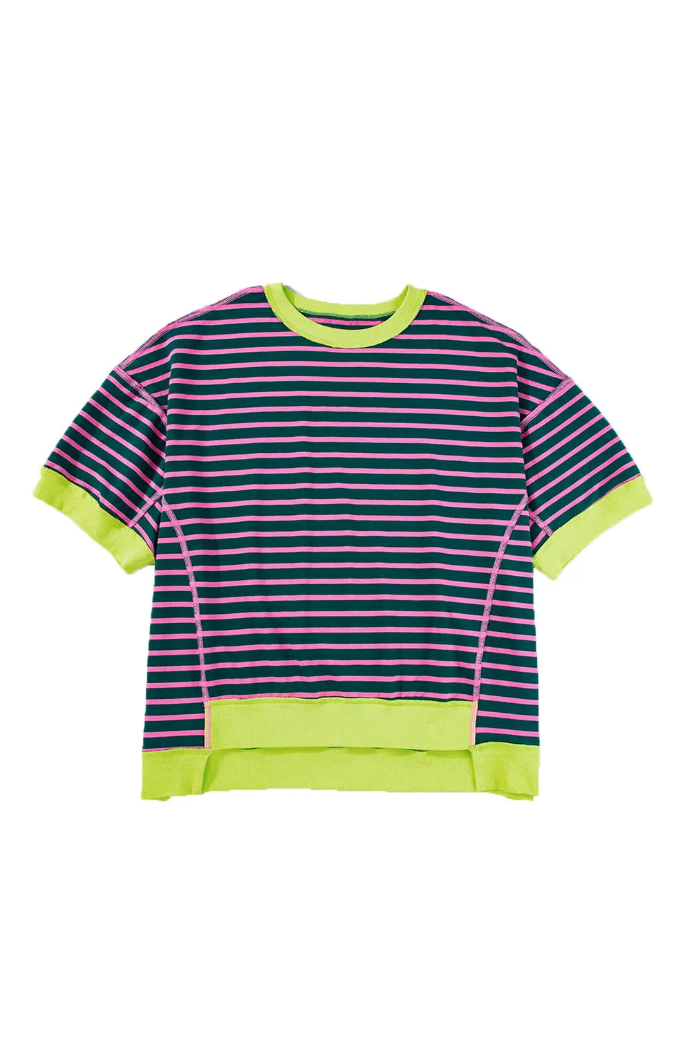 ISA | Gestreept Loose Fit T-Shirt Voor Dames Met Contrast Trim En Wijde Mouwen – Comfortabel, Casual, Stijlvol