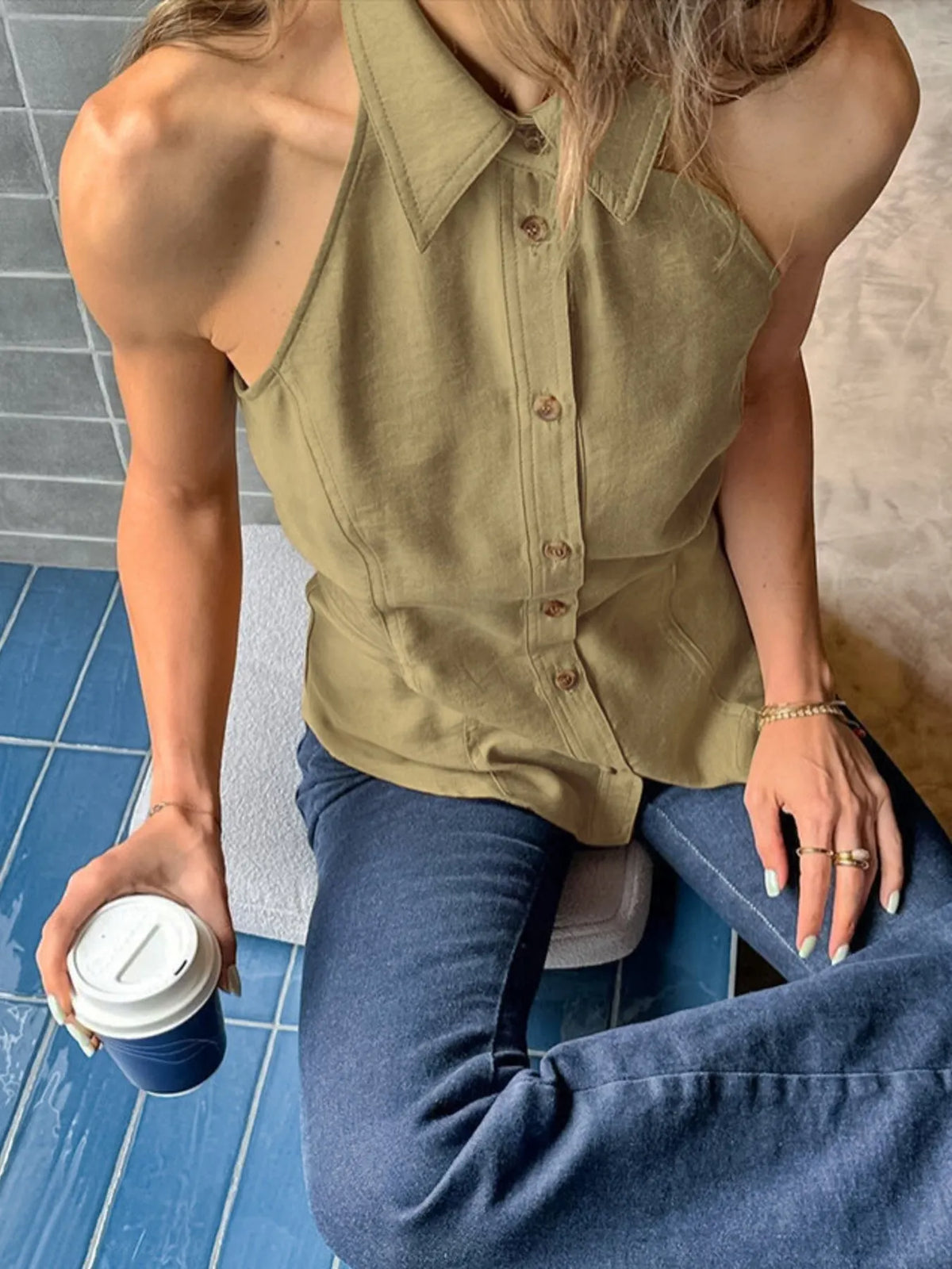 Button-Down Sleeveless Top