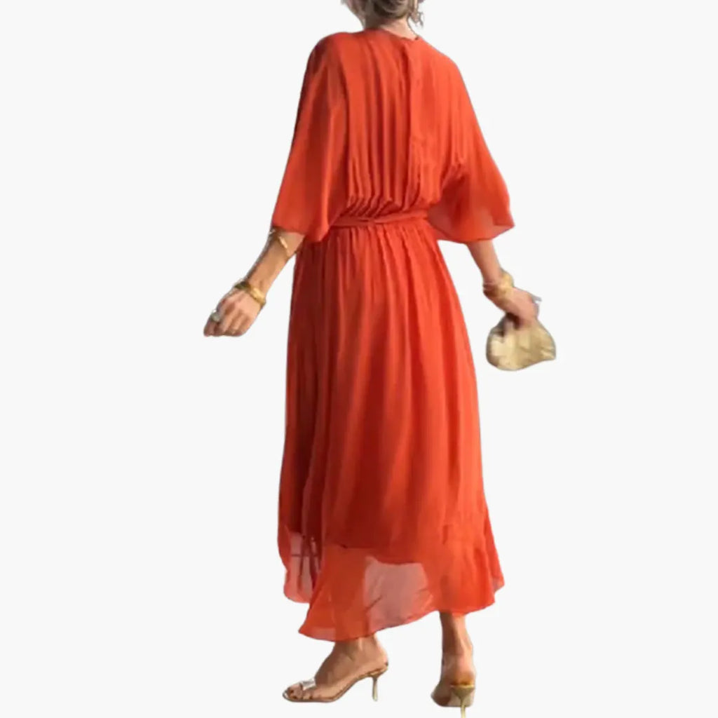 Womenâ€™s Midi Dress with Tie and Sleeves