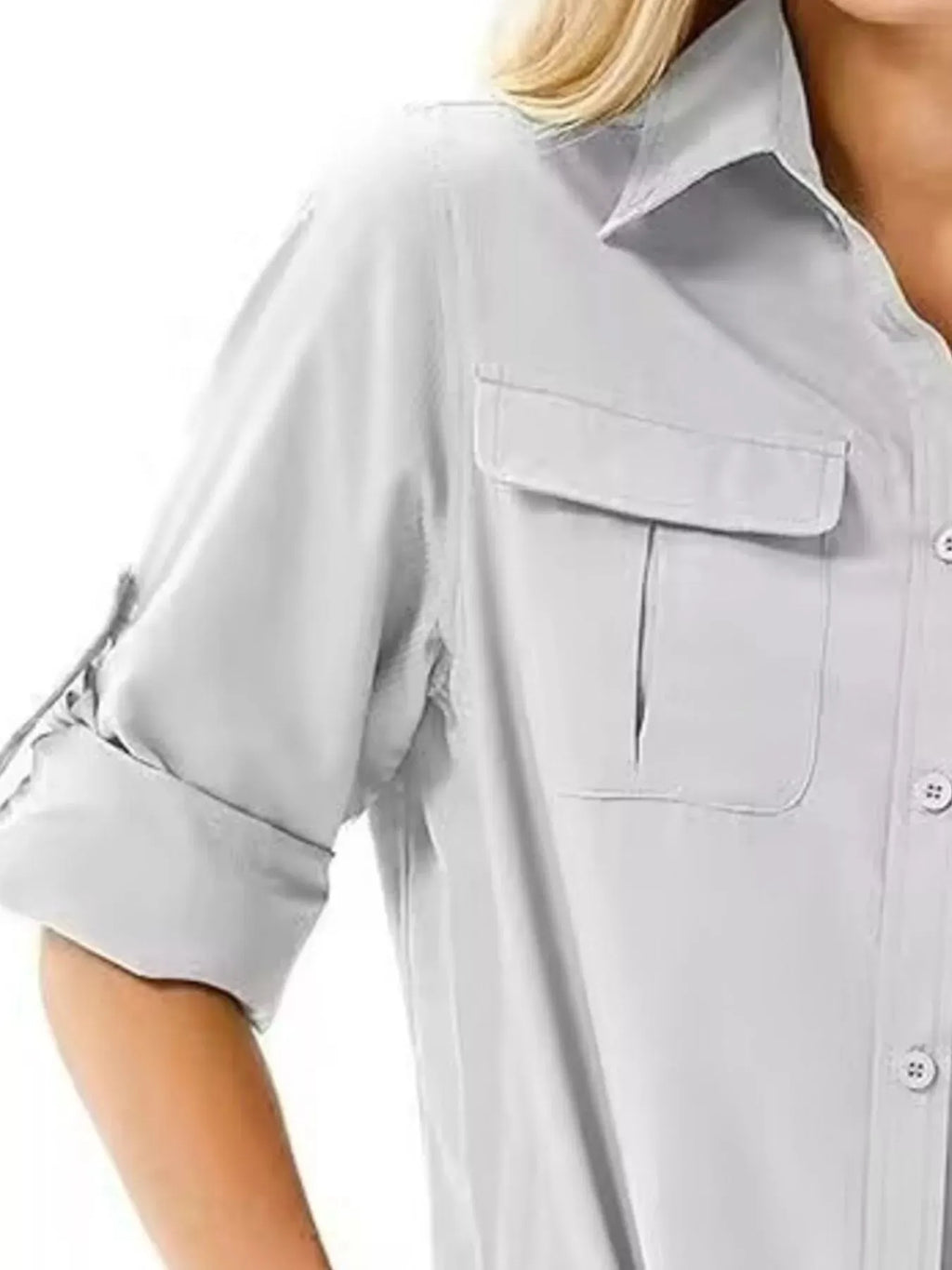 Full Size Roll-Up Sleeve Button Up Shirt Plus Size