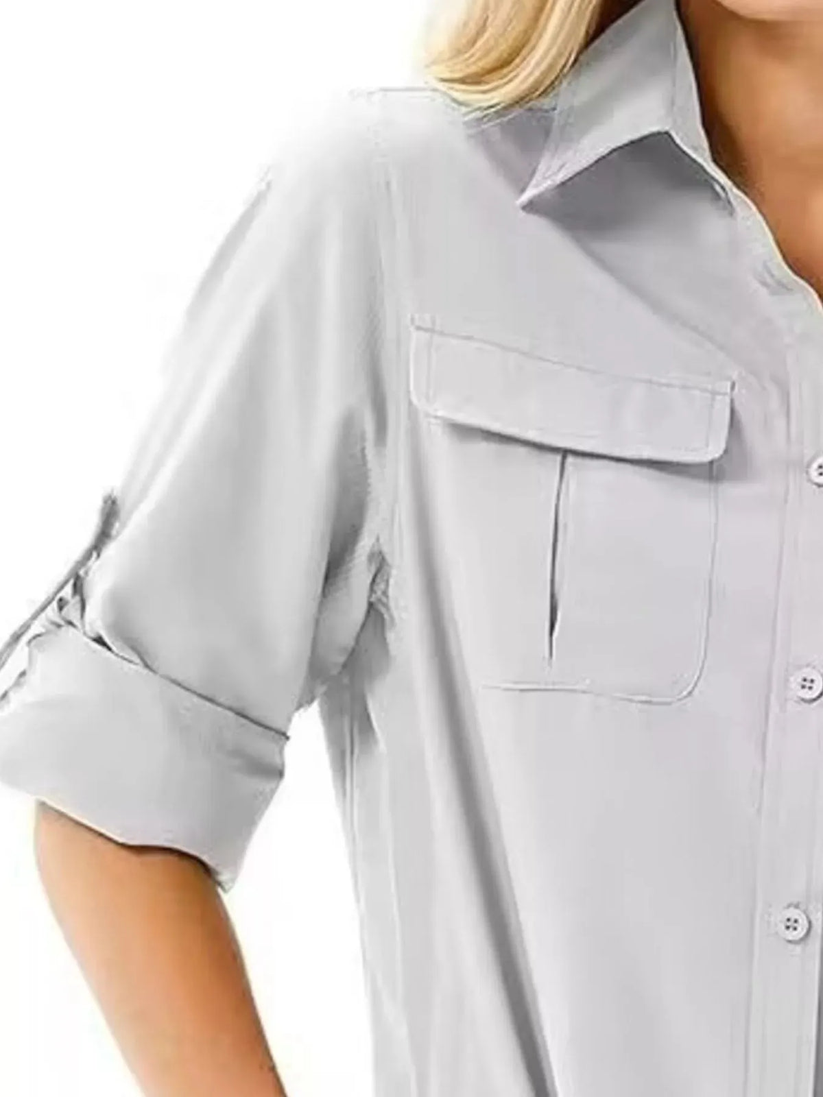 Full Size Roll-Up Sleeve Button Up Shirt Plus Size