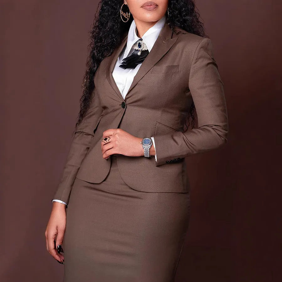 Damen elegantes Blazer-und Rock-Set mit figurbetonter Silhouette