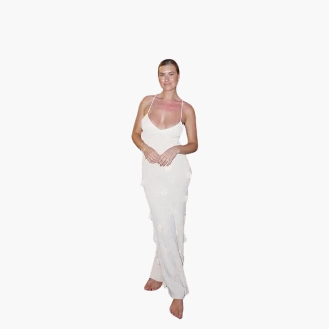 Womenâ€™s Strappy Maxi Dress with Low Neckline and Long Skirt