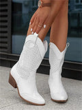 Cowboy-Stiefel - stilvolle Damenstiefel mit Perforationen und Blockabsatz