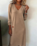 Women's Cozy Dress with V-Neckline and Breathable Fabric
