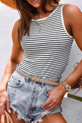 Striped Ribbed Round Neck Tank