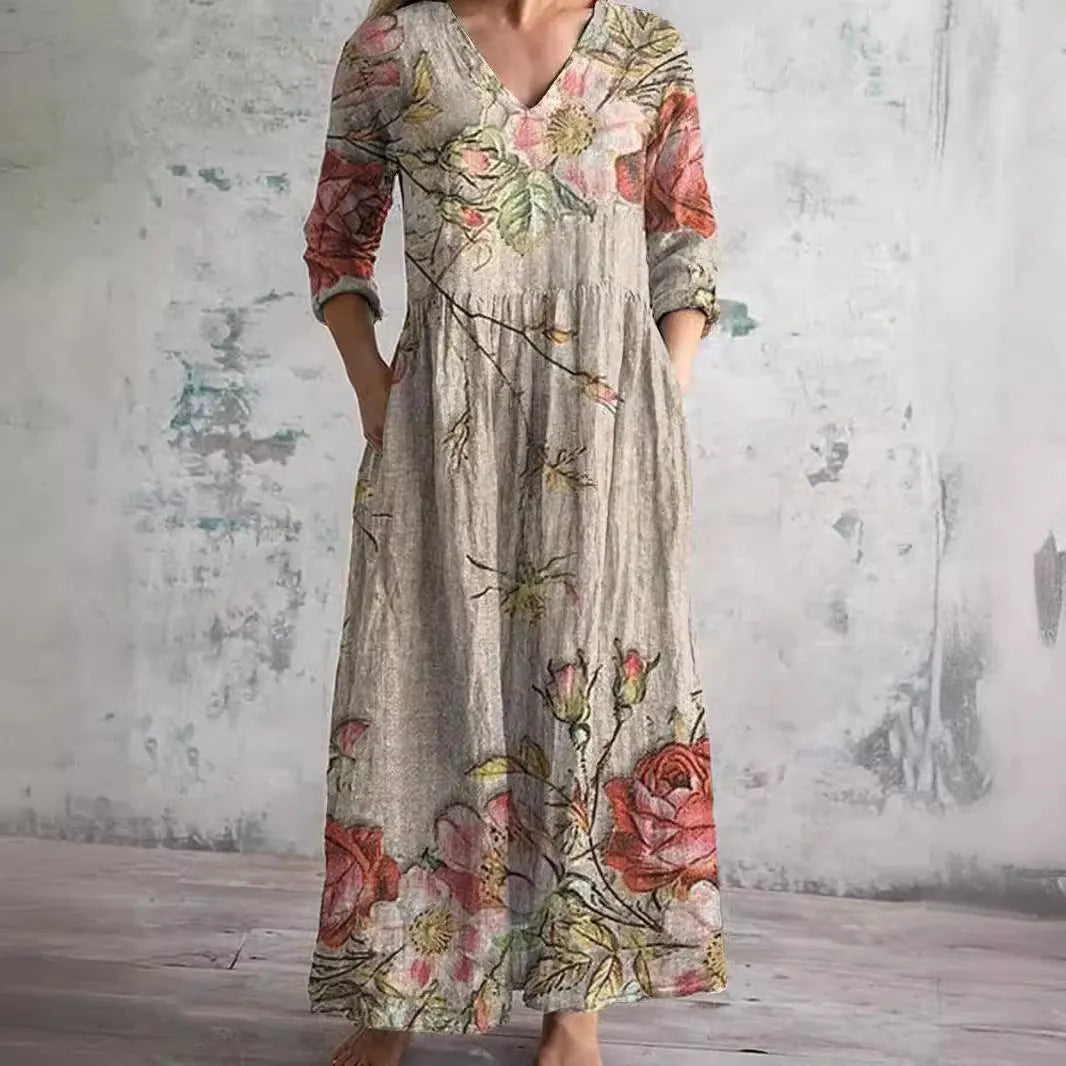 Helmi | Sommerkjole med V-hals og Blomsterprint