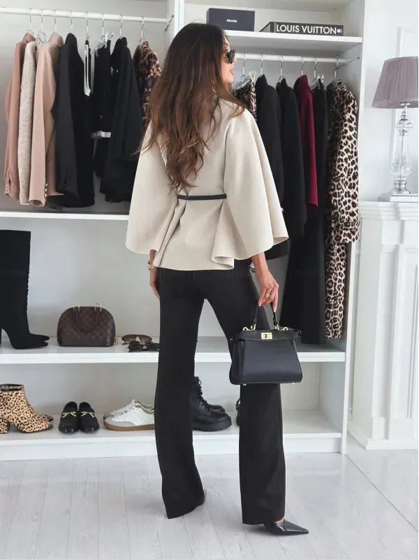 Dames Cape Coat Met Hoge Hals & Ceintuur – Chique & Flatterend
