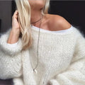 U Boot Ausschnitt Grob gestrickt Oversize Pullover Damen Strickwaren