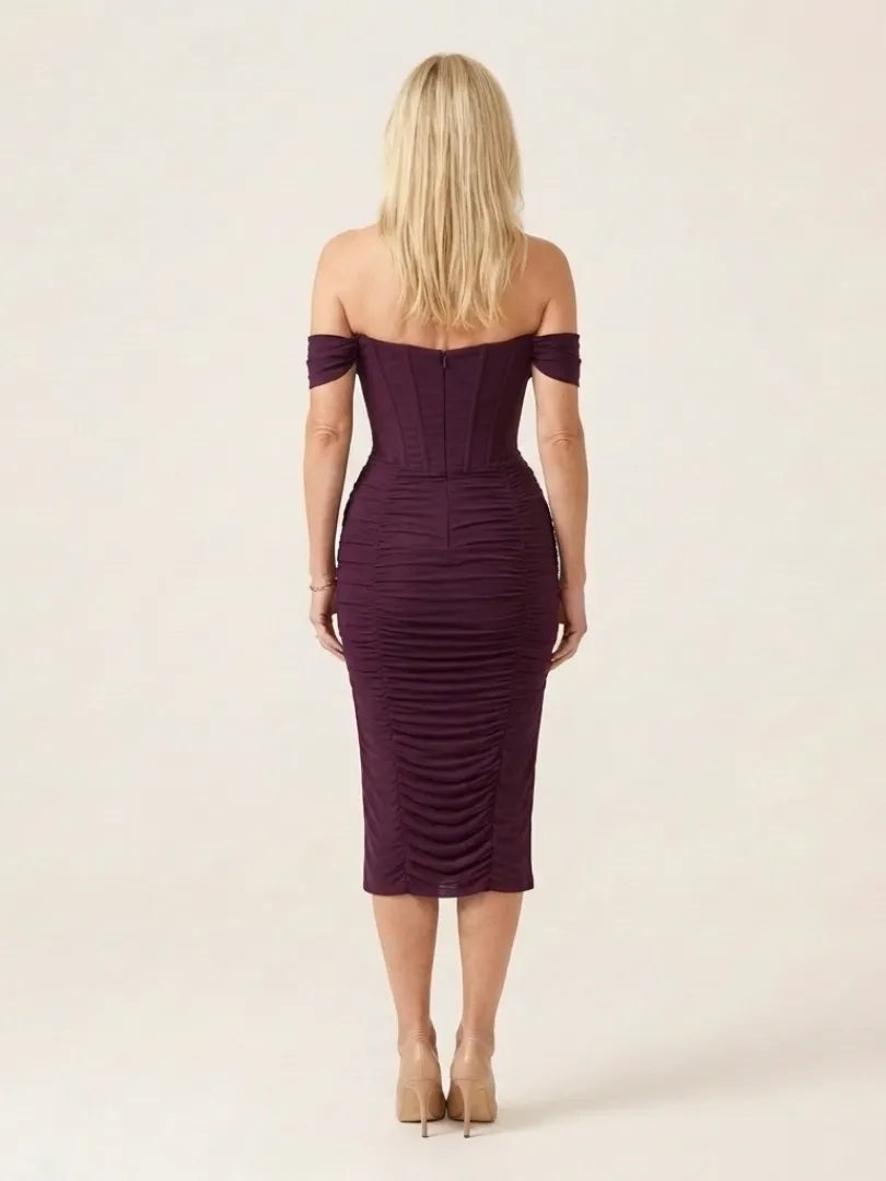 Sabira | Off Shoulder Ruched Midi Dress