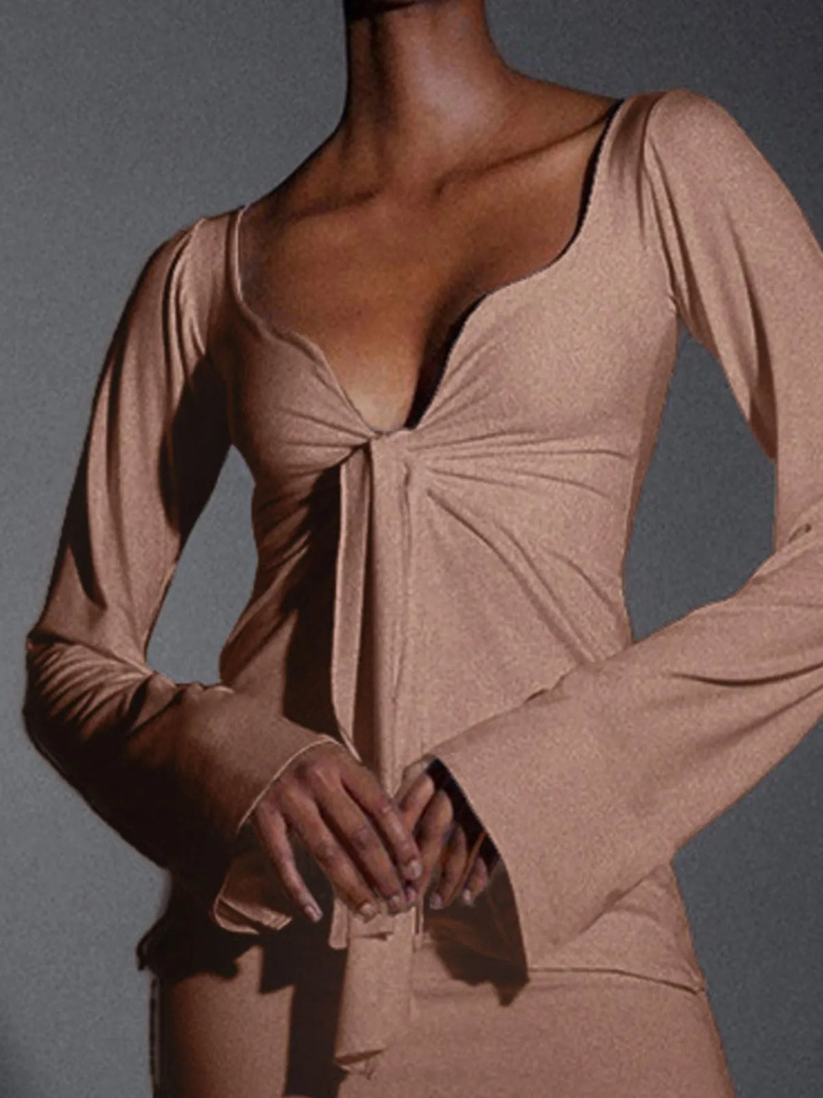 Tie-Front Long Sleeve T-Shirt