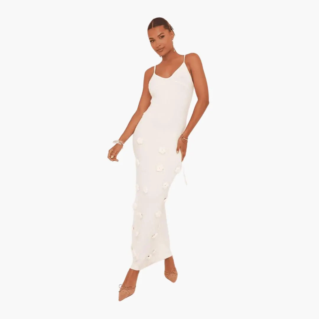 Womenâ€™s Strappy Maxi Dress with Low Neckline and Long Skirt