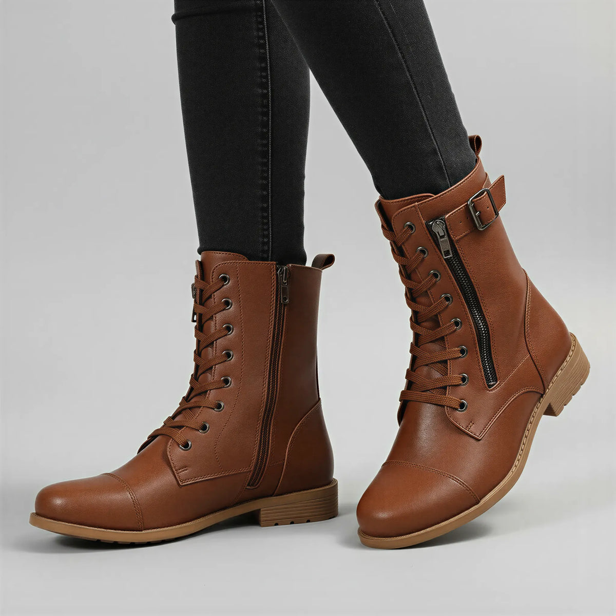Schnürstiefeletten | Seitlicher Reißverschluss | Damen