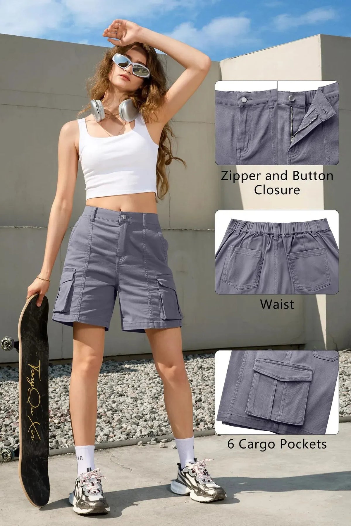 NORA | Comfortabele Dames Cargo Shorts – Hoge Taille, Stoer & Stijlvol Voor Elke Dag