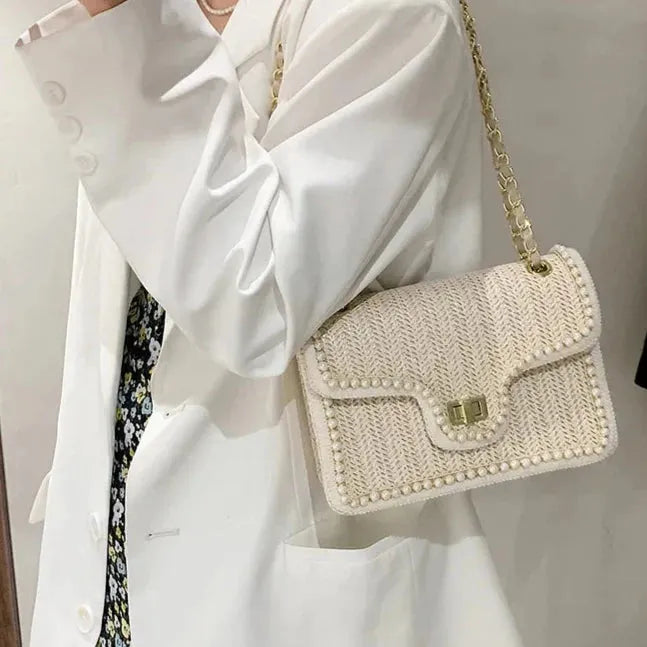 Baili | Elegant Woven Shoulder Bag with Pearl Details