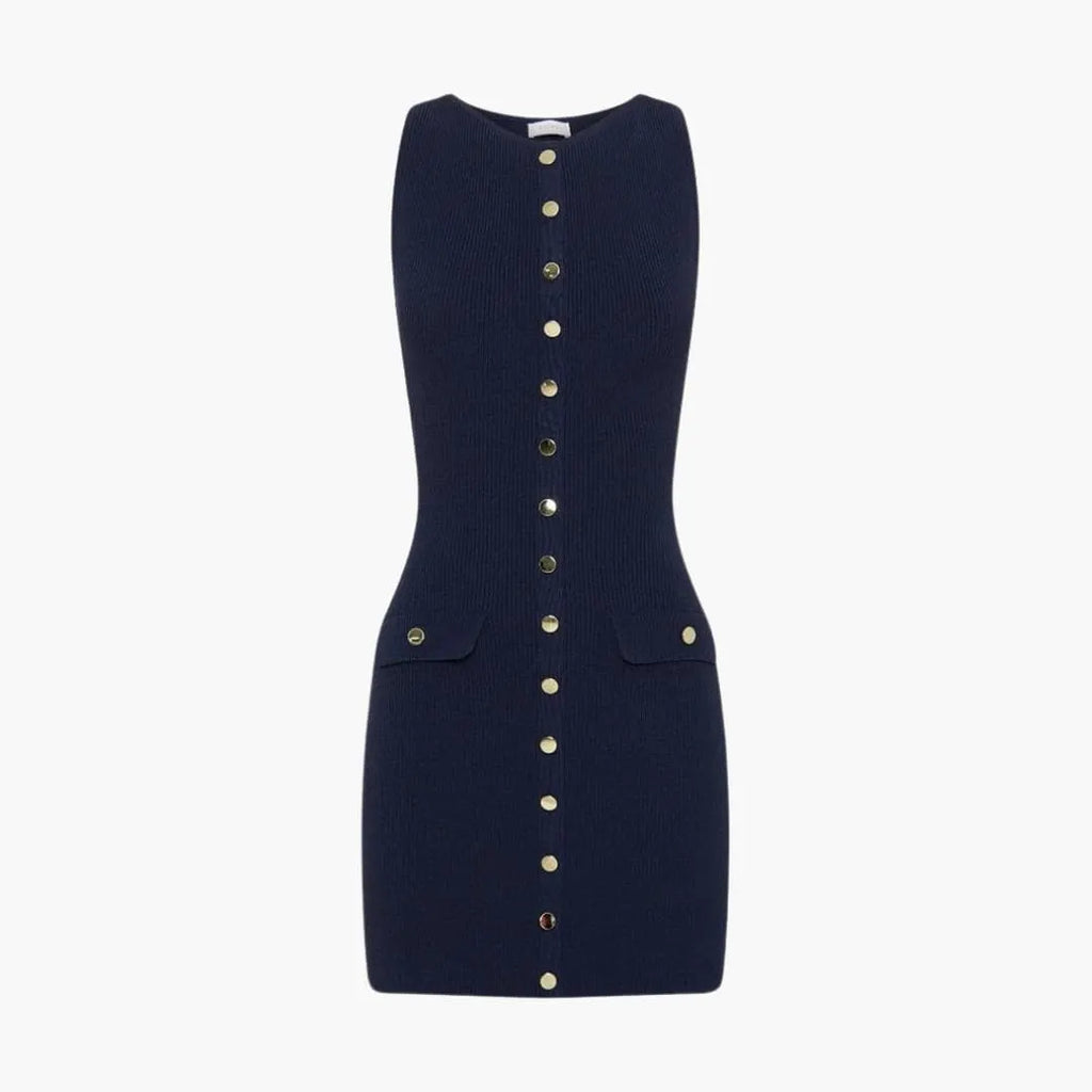 Women's Mini Dress with Button Fastening and Ribbed Texture