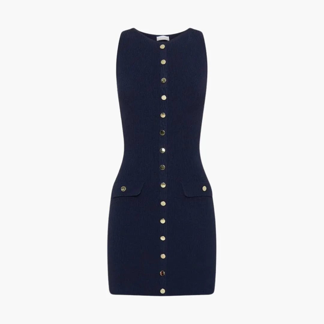 Women's Mini Dress with Button Fastening and Ribbed Texture