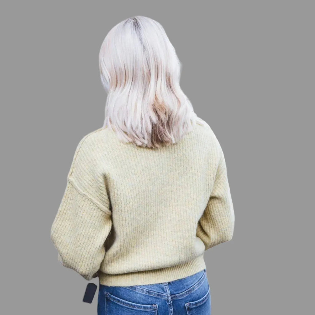 Knitted Yellow Women's Turtleneck Sweater with Long Sleeves