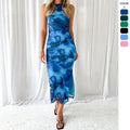 Off Shoulder Ruched Lagoon Print Maxi Dress