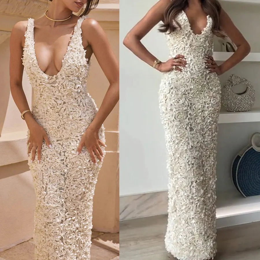 Damen Midikleid aus Spitze mit breiten Trägern für elegante Anlässe