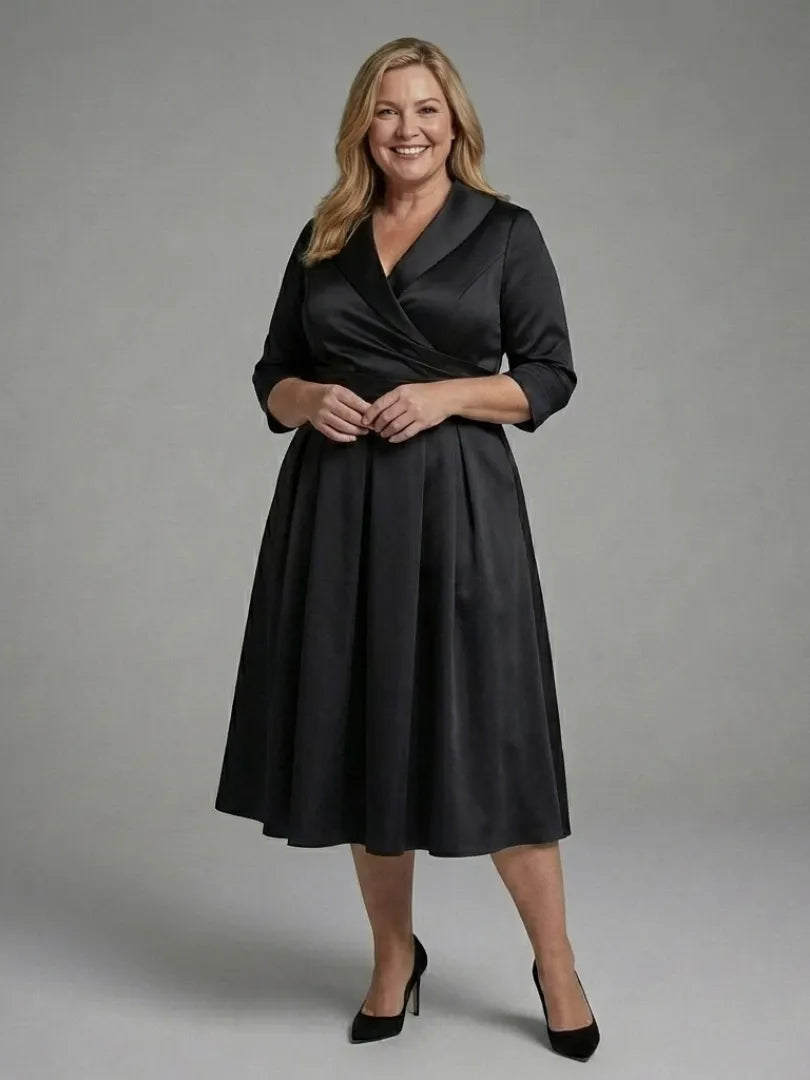 Genevieve | Three-Quarter Sleeve Wrap Bodice Midi Dress