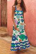 High Waist Ric Rac Printed Maxi Cami Dress