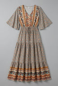 Women's Maxi Dress with V-neckline and Drawstring Waist