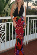Sexy Floral Not Positioning Printed Backless Halter One Step Skirt Dresses
