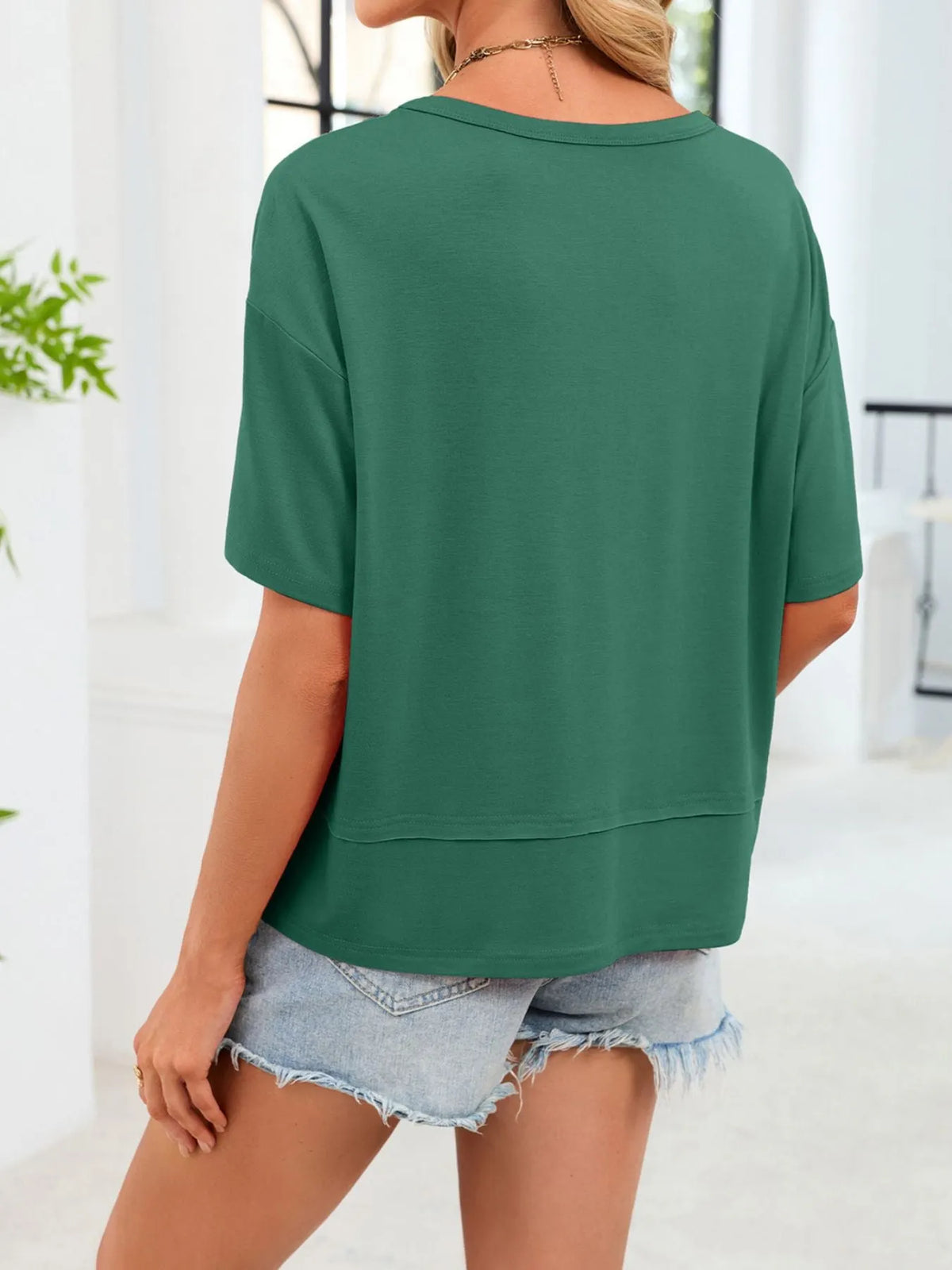 V-Neck Relaxed Fit Solid Color T-Shirt
