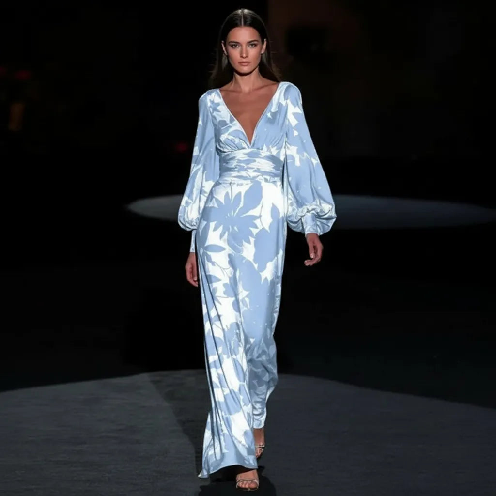 Maxikleid | Ballonsärmel und V-Ausschnitt | Frühling/Sommer