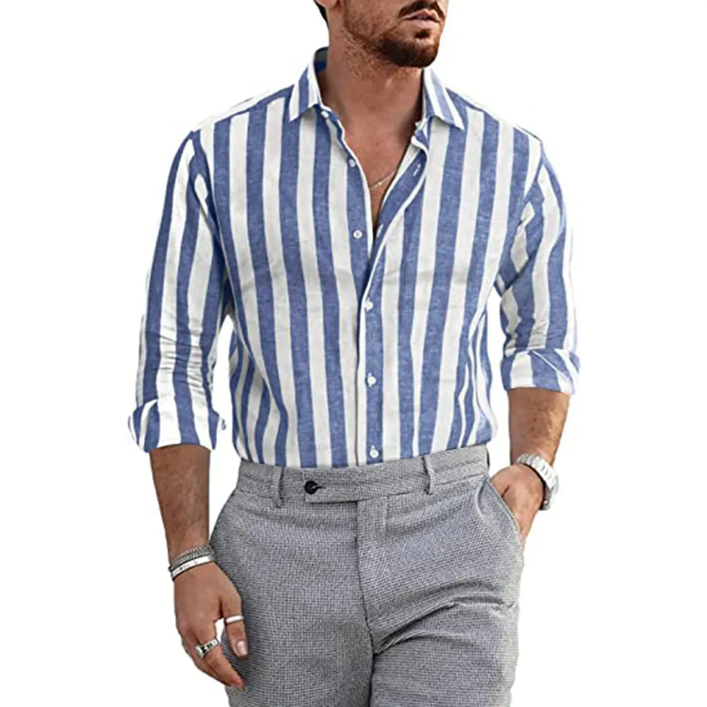 Stylisches Gestreiftes Leinenhemd Für Männer