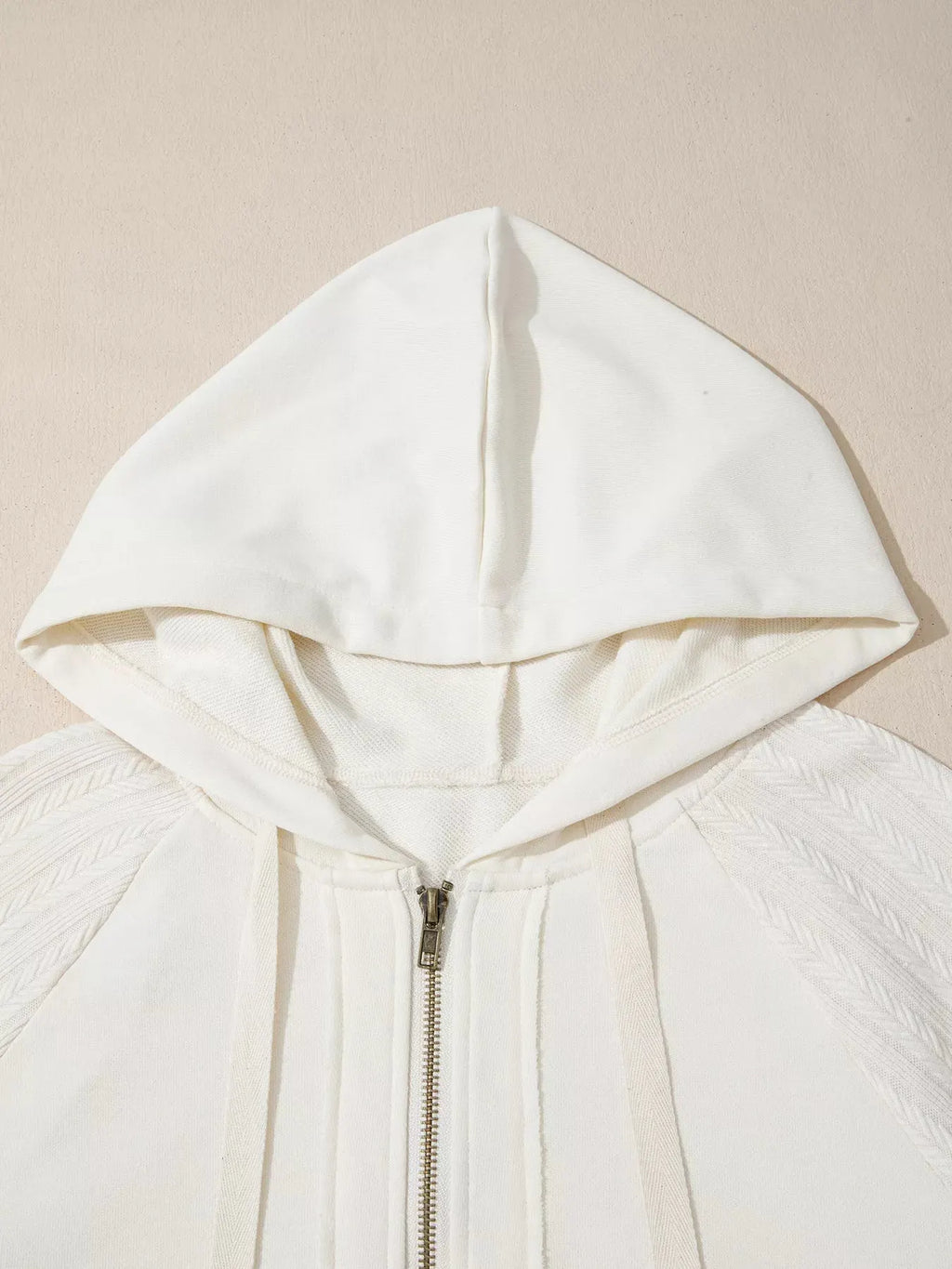 Solid Color Textured Sleeve Patchwork Half Zip Hoodie