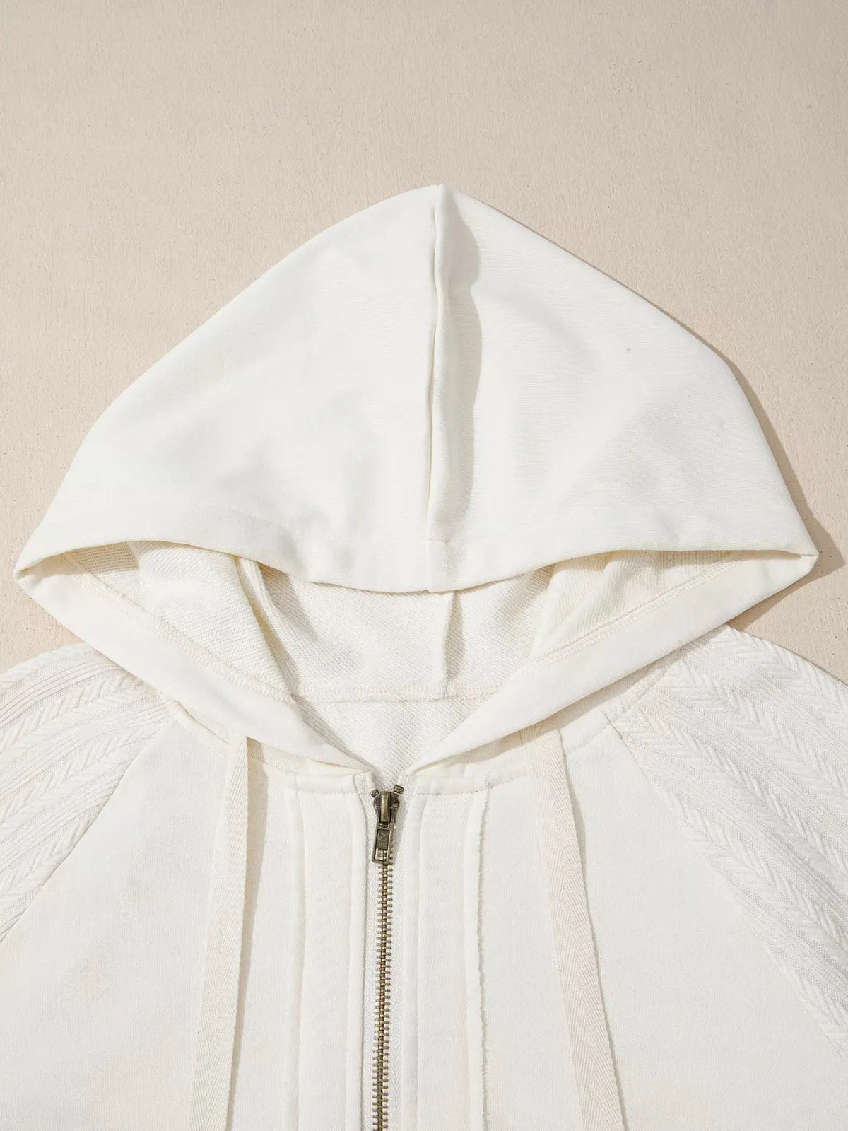 Solid Color Textured Sleeve Patchwork Half Zip Hoodie