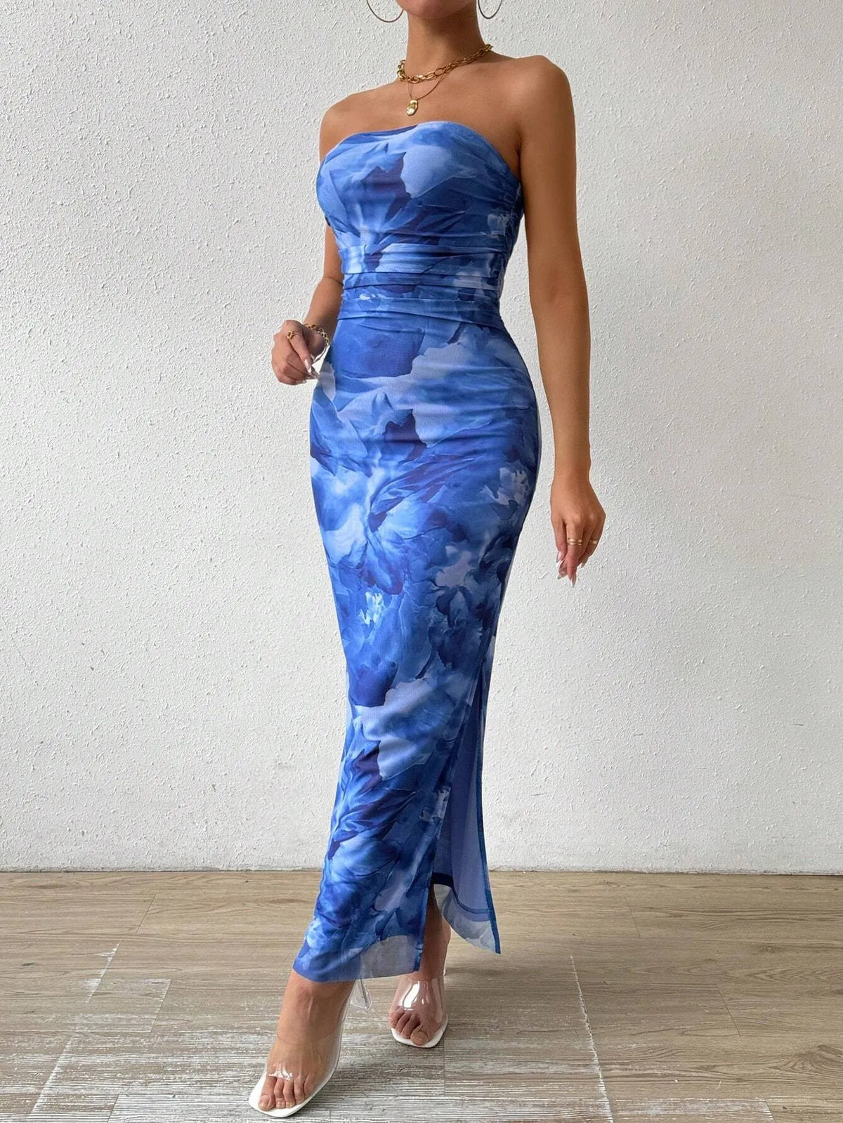 Vestido Midi Floral Azul