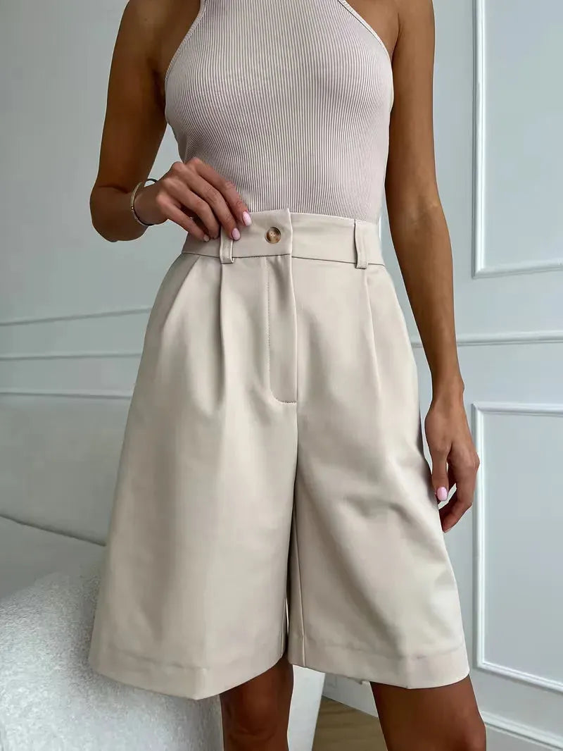 Women's Shorts with High Waist and Gold Buckle