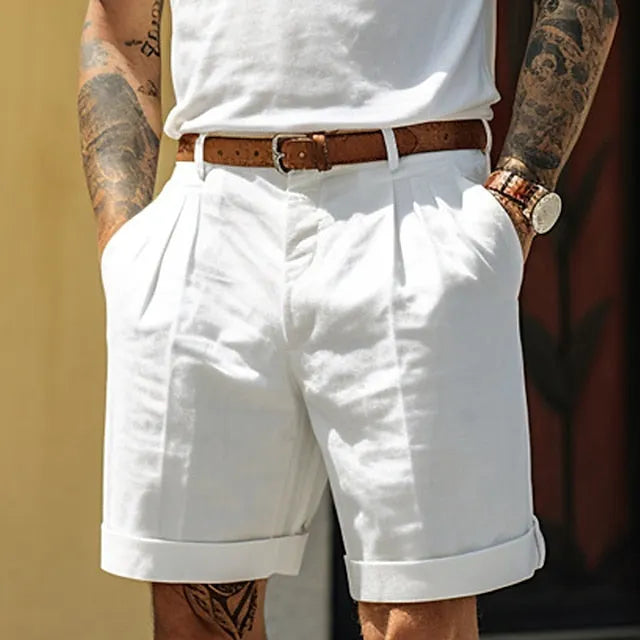 Stylische Gefaltete Leinen Herrenshorts Für Den Sommer