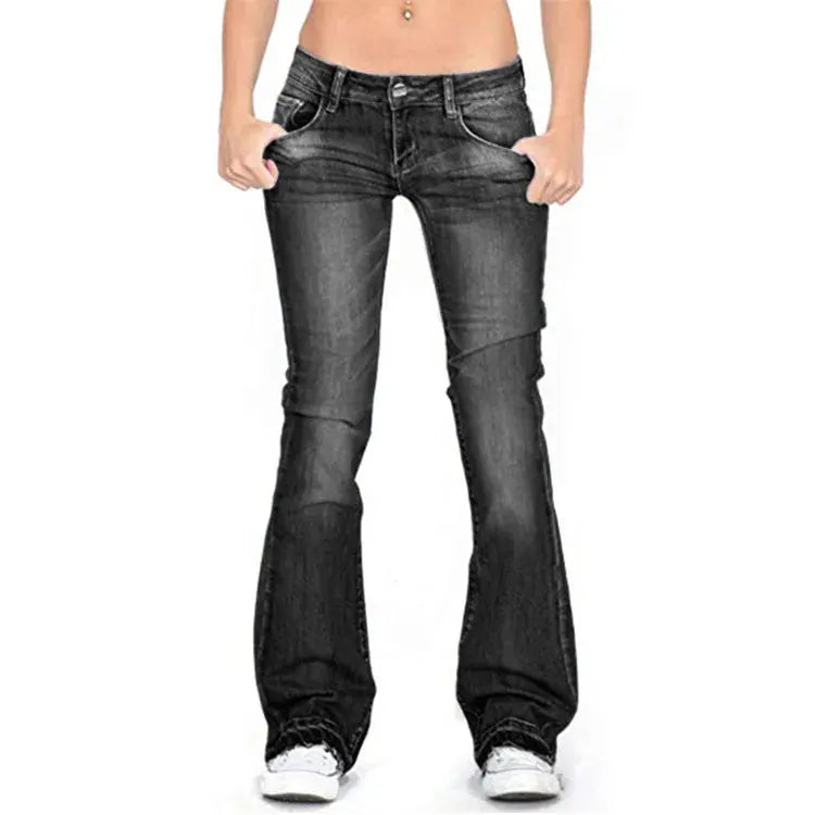 Damen Denim Low-Rise Flared Jeans mit lÃ¤ssigem Vintage-Look & Ausgestelltem Bein |