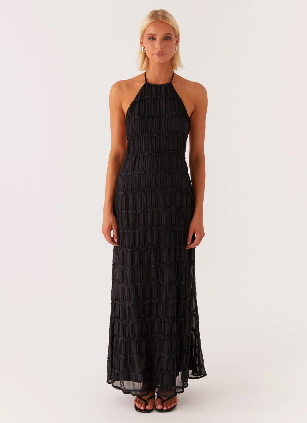 Texturiertes Halter Maxi-Kleid