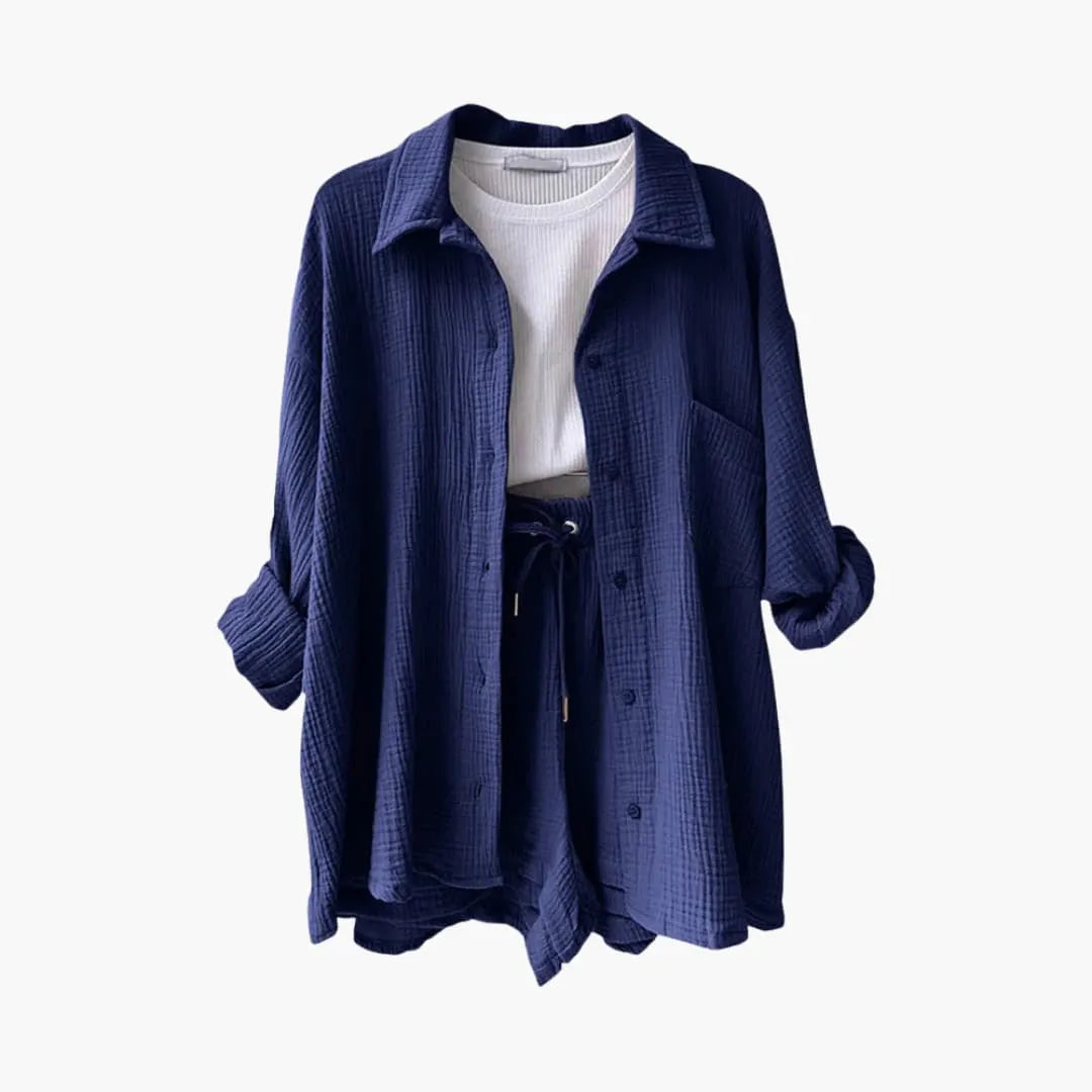 Womenâ€™s Two-Piece Set with Relaxed Shirt and Shorts