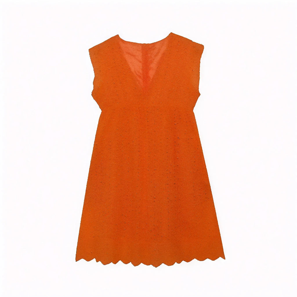 Perforiertes V-Ausschnitt Kleid mit Wellensaum