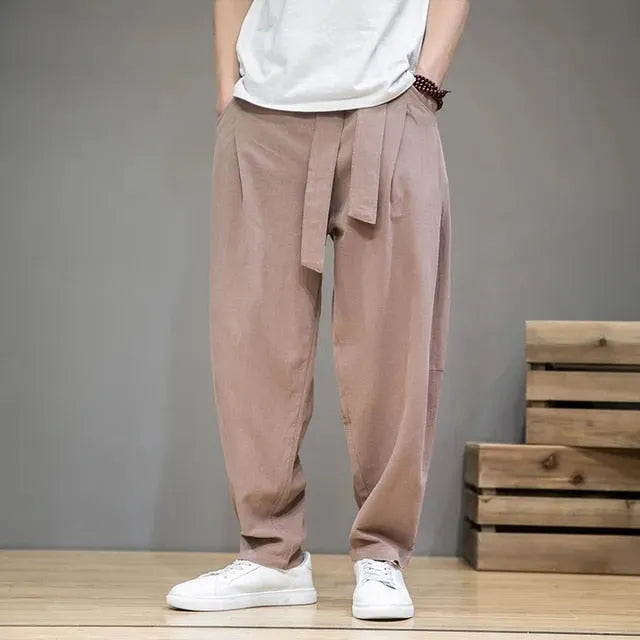 Herren Lässige Leinenhose In Taupe Farbe