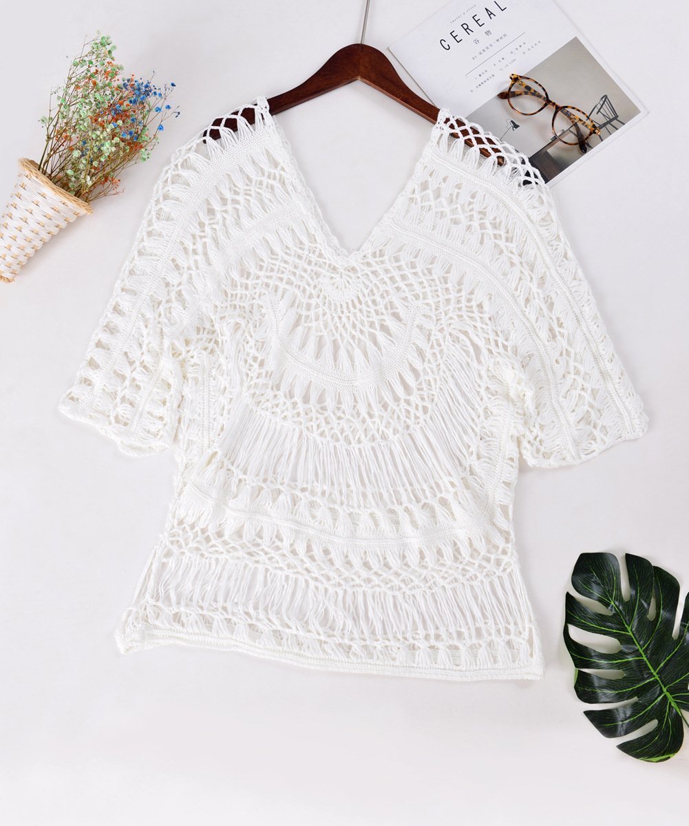 Handmade Hook Flower Beach Blouse Holiday Sun Protection Cover Up