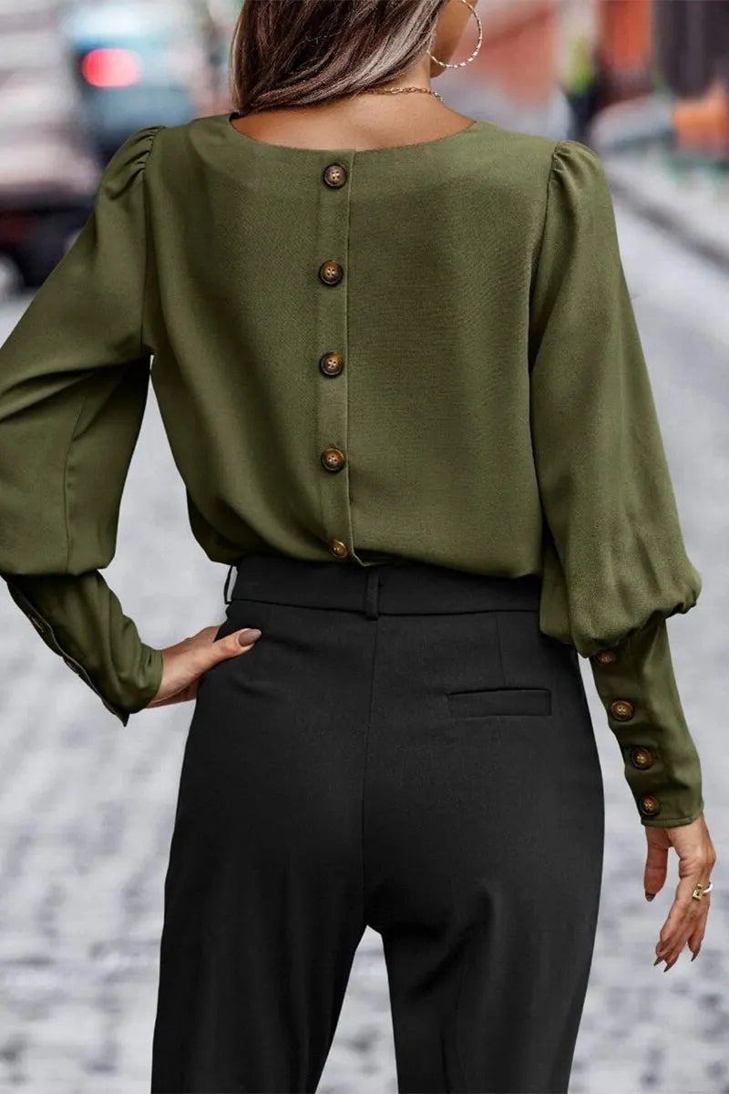 Pamelaâ„¢ - Elegante solide KnÃ¶pfe O-Ausschnitt Tops