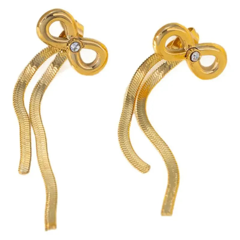 FAYLINN | Goudkleurige Dames Ketting En Oorbellen Set Met Strik Designâ€“ Tijdloos, Elegant & Vrouwelijk