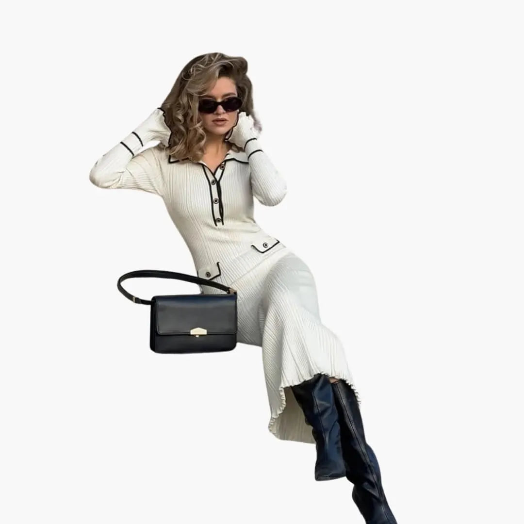 Womenâ€™s Ribbed Midi Dress with Button Placket