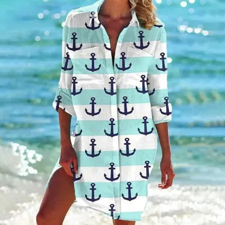 Damen-Hemdkleid mit farbenfrohen Mustern