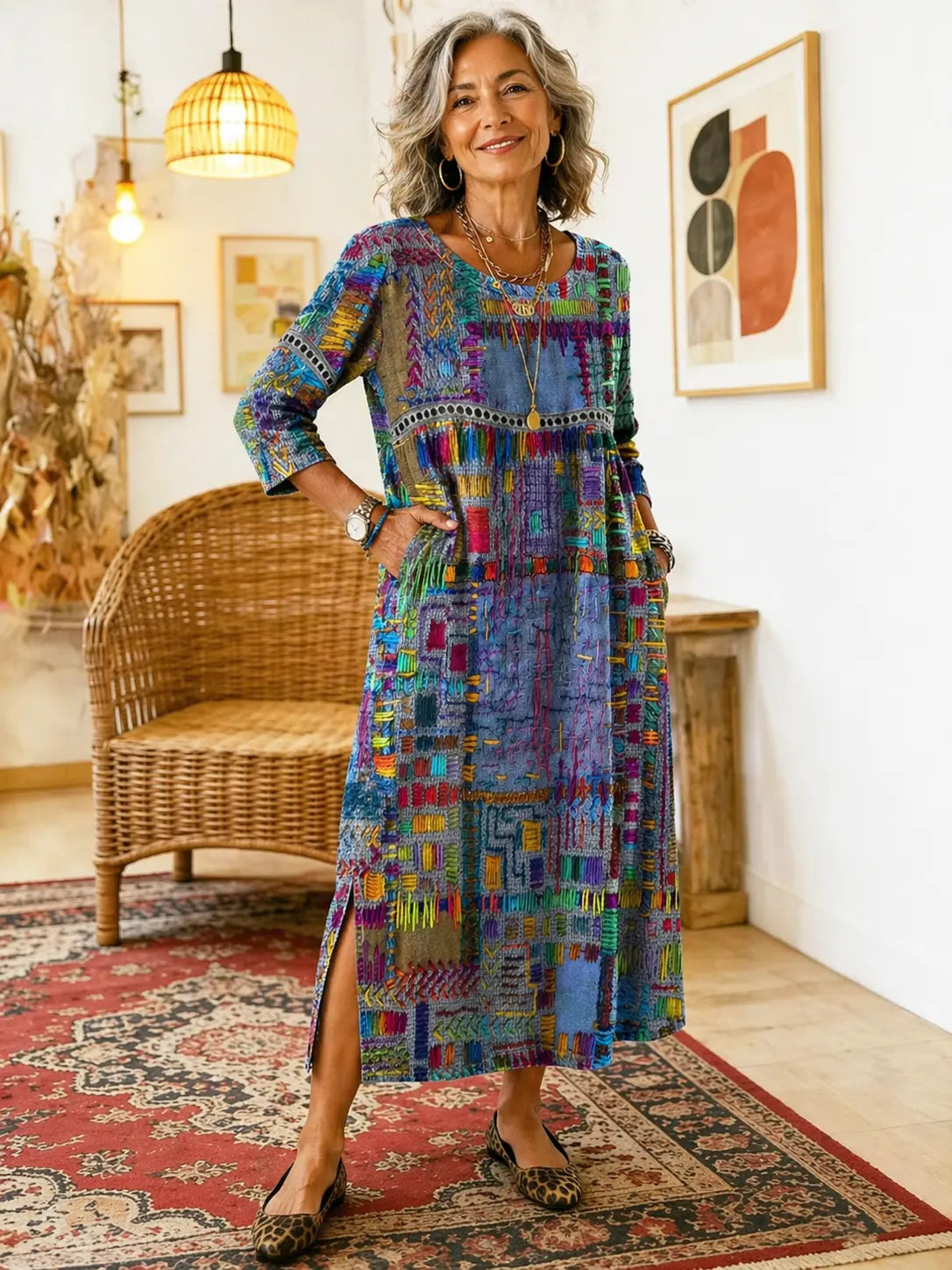 Women's Ethnic Patchwork Printed Dress