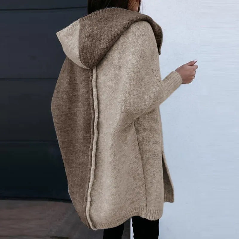 VELOVIT - Patchwork LÃ¤ssiger Pullover mit Kapuze Strickjacke