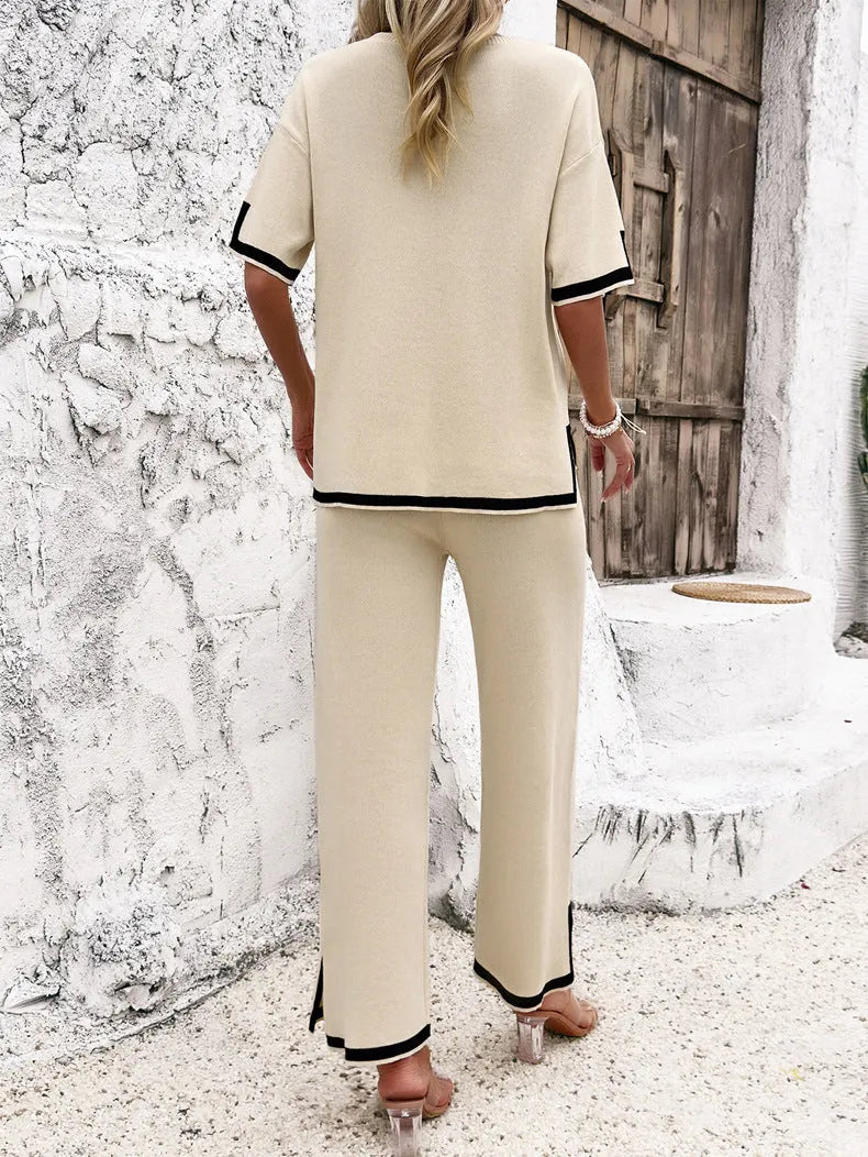 Stylish Women's Loungewear Set with Wide Pants and Split